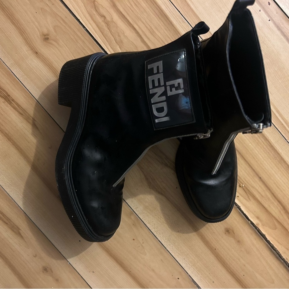 Authentic rubber spellout Fendi Women's‎ Black Ankle Boots size 7